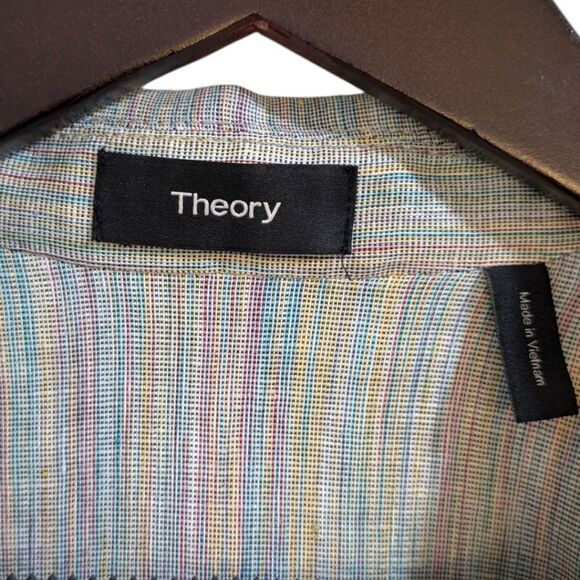 Theory Shrunken Linen Blend Multi-Stripe Cropped Jacket Women's XS Petite - Picture 6 of 8